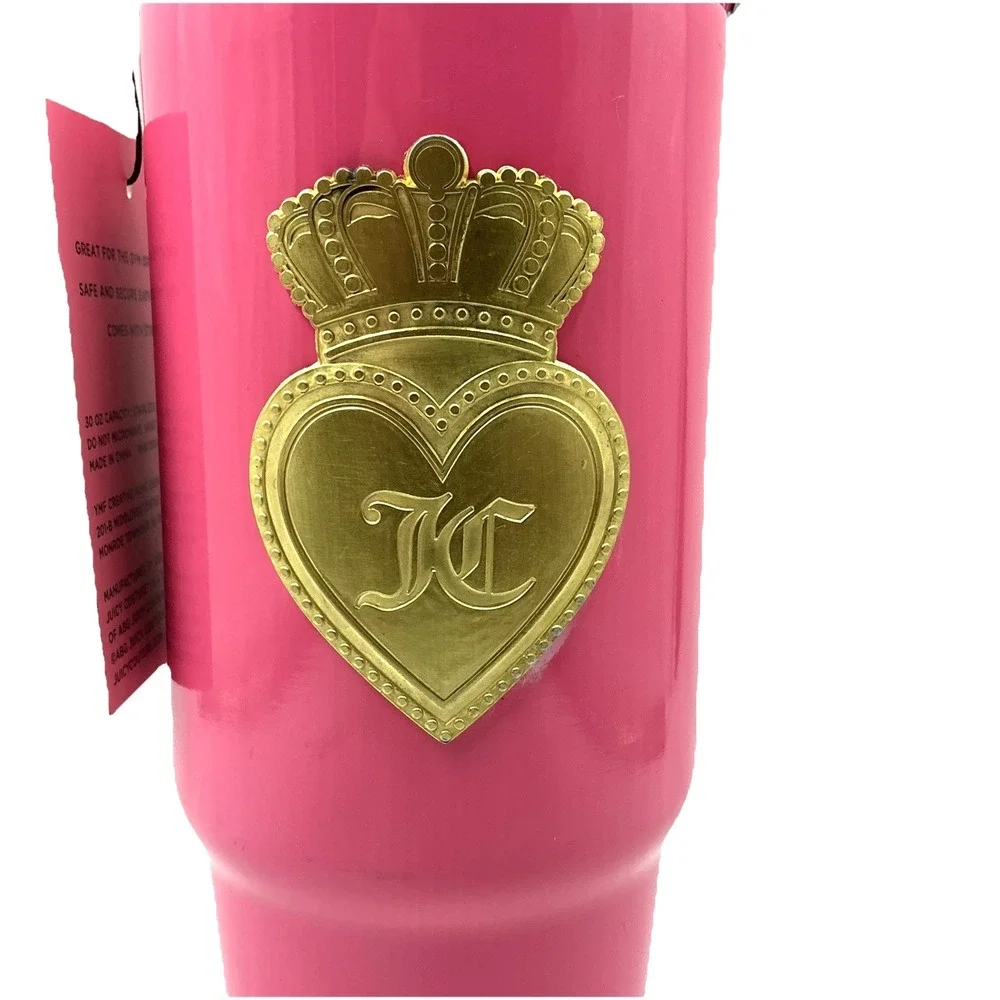 Juicy Couture Pink Insulated Travel Mug 30 Oz Tumbler Pop Up Straw Carry Handle